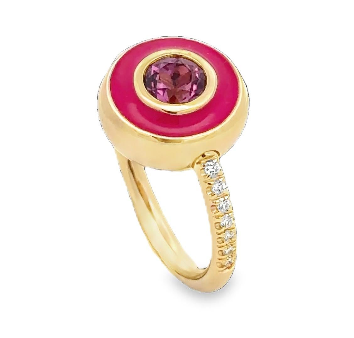 Garavelli Bague Giotto en or jaune 18 carats, émail fucsia et rodolite en vente 6