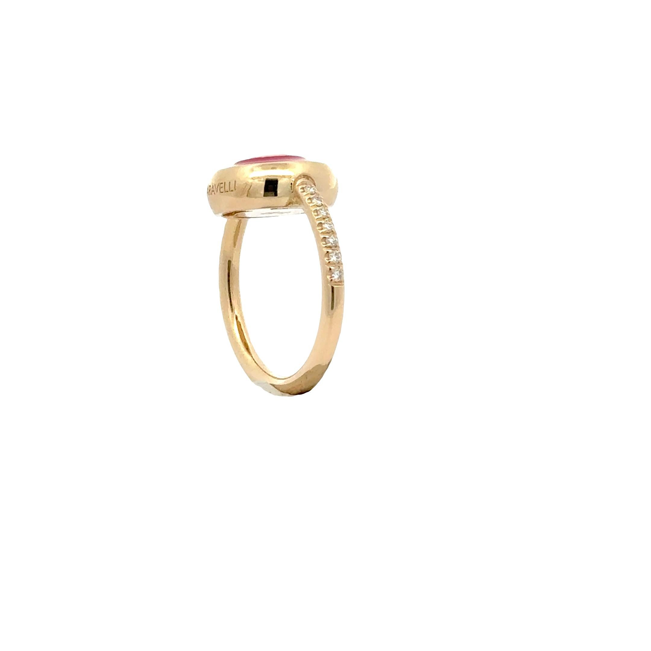 Garavelli Bague Giotto en or jaune 18 carats, émail fucsia et rodolite Neuf - En vente à Valenza, IT