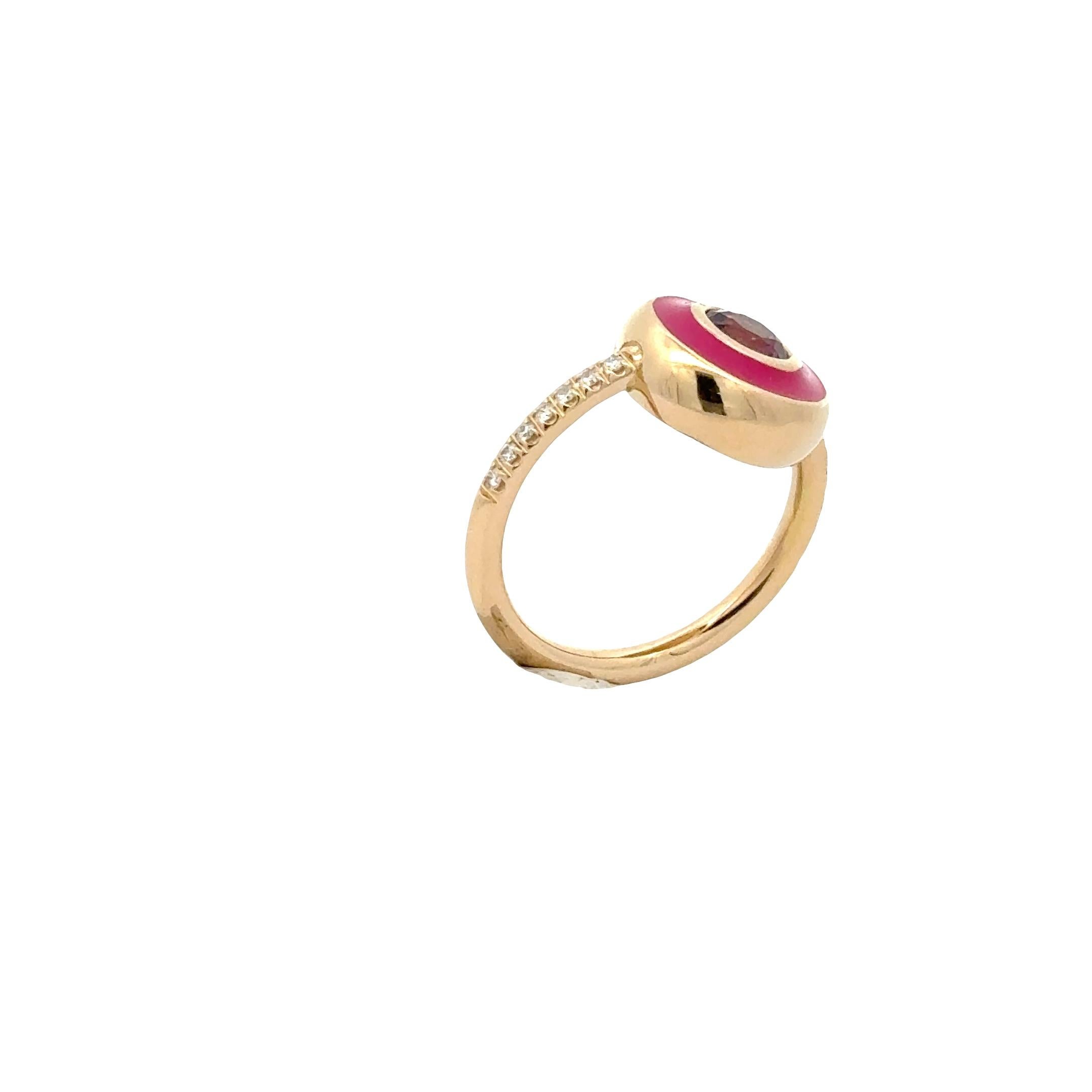 Garavelli Bague Giotto en or jaune 18 carats, émail fucsia et rodolite Pour femmes en vente