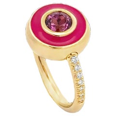 Garavelli Bague Giotto en or jaune 18 carats, émail fucsia et rodolite