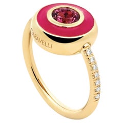 Garavelli Bague Giotto en or jaune 18 carats, émail fucsia et rodolite