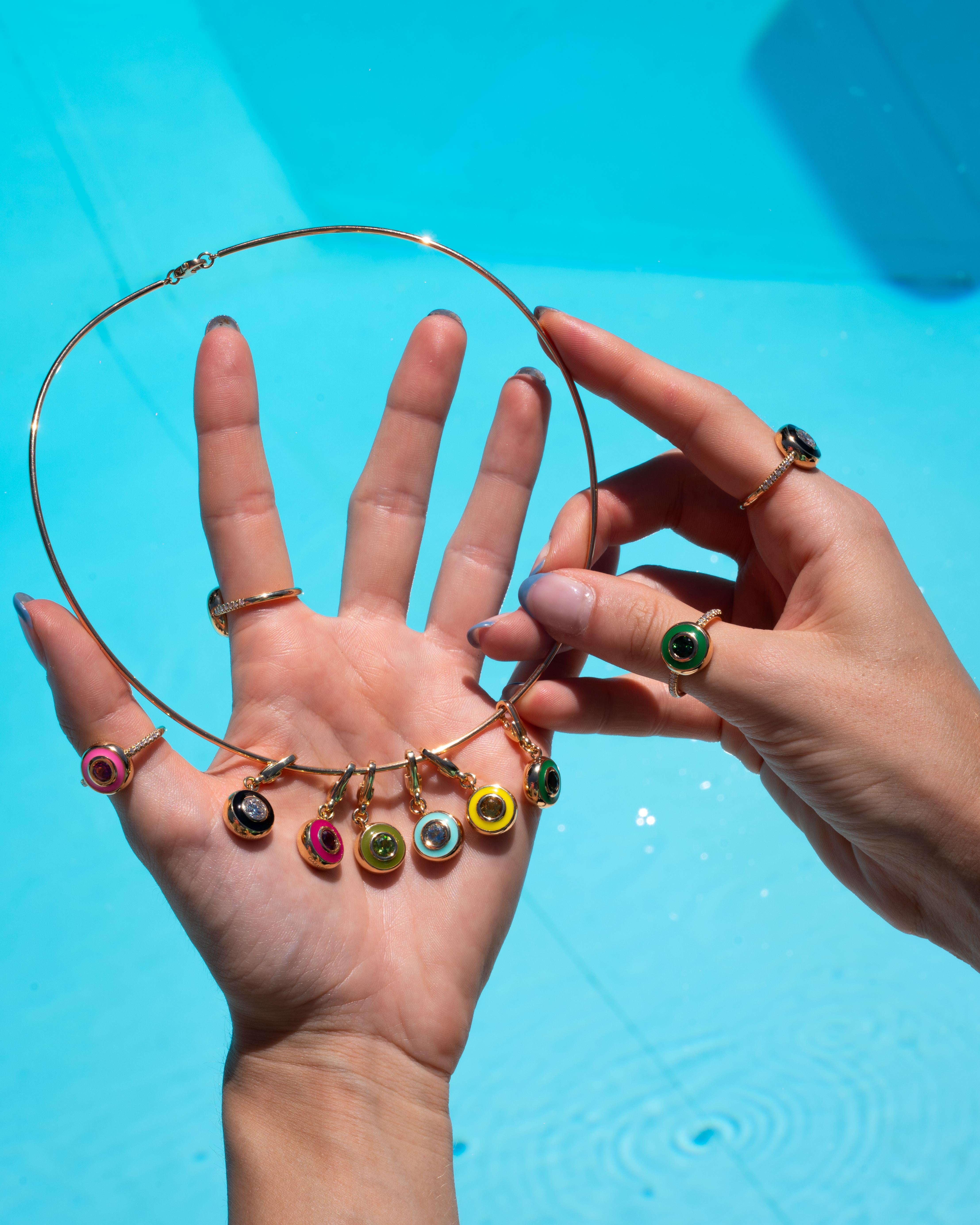 Anello Giotto Garavelli in oro giallo 18 carati con smalto rosa e tormalina rosa in vendita 5