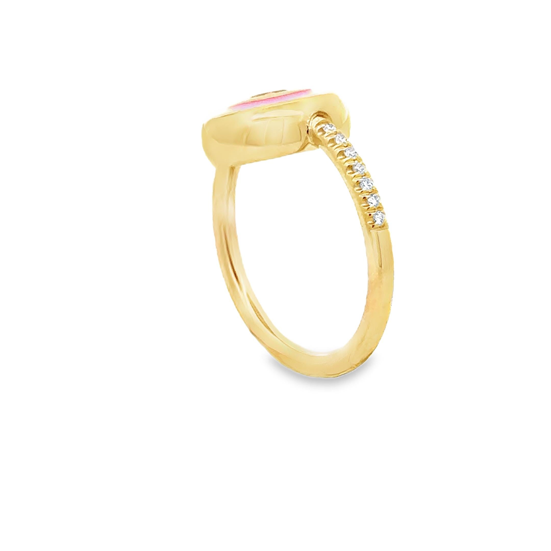 Anello Giotto Garavelli in oro giallo 18 carati con smalto rosa e tormalina rosa in vendita 1