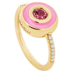 Garavelli 18 Karat Yellow Gold Pink Enamel + Pink Tourmaline Giotto Ring
