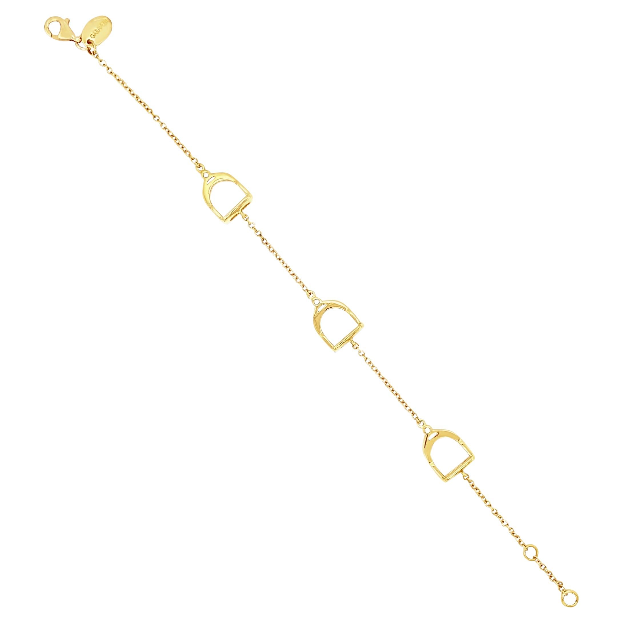 Garavelli 18 Karat Yellow Gold White Diamonds Stirrups Collection Bracelet