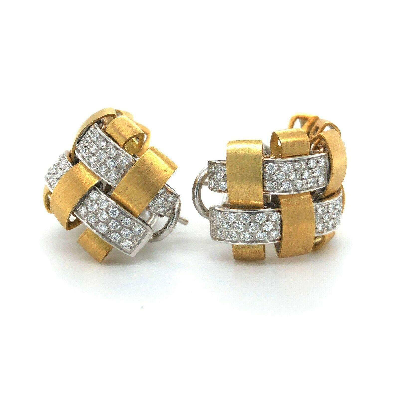 Garavelli 18k Yellow White Gold .80ctw Diamond Lattice Half Hoop Earrings Italy

Condition:  Excellent Condition, Professionally Cleaned and Polished
Metal:  18k Gold (Marked, and Professionally Tested)
Diamonds:  Round Brilliant Diamonds