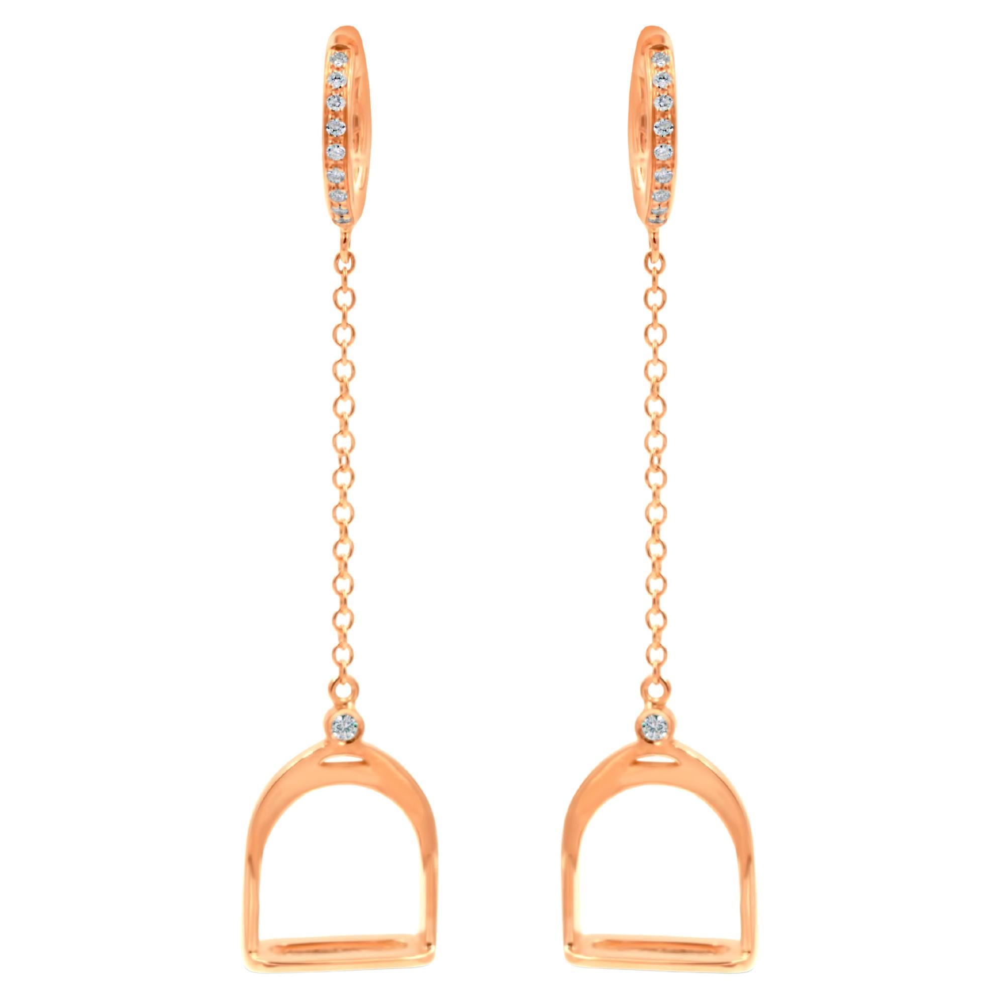 Garavelli 18 Kt Pink Gold Brown Diamonds Stirrups Collection Dangling Earrings For Sale