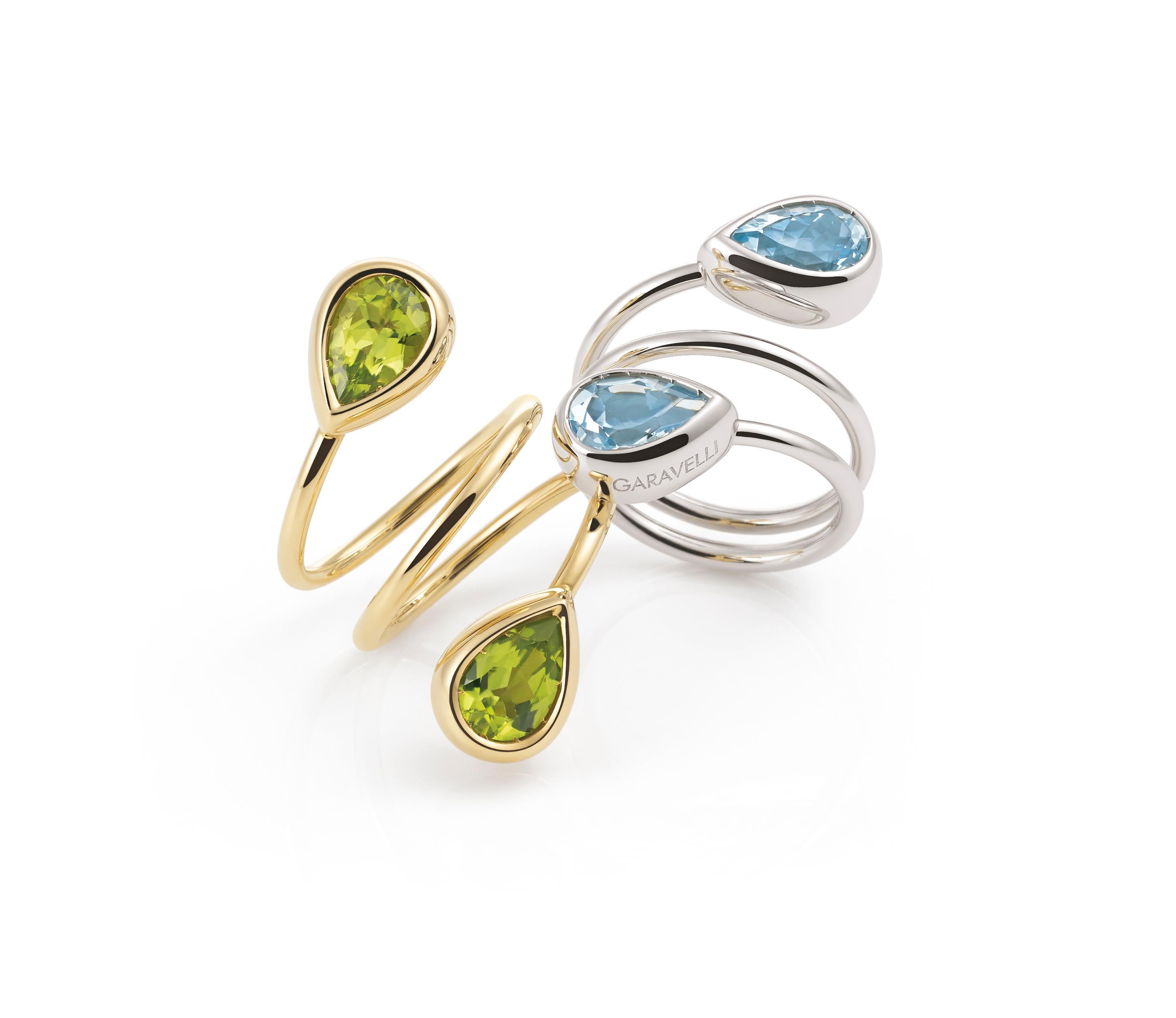 Garavelli 18 KT White Gold Contrarier Ring with Aquamarine Drops For Sale 4