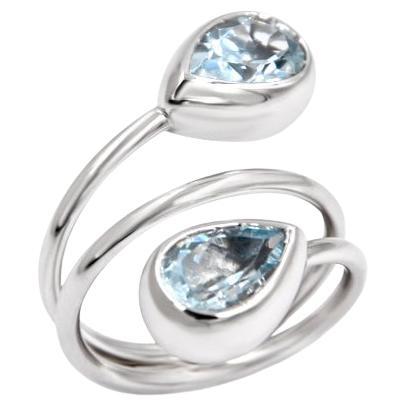 Garavelli 18 KT White Gold Contrarier Ring with Aquamarine Drops