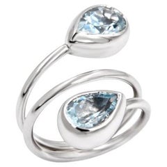 Garavelli 18 KT White Gold Contrarier Ring with Aquamarine Drops
