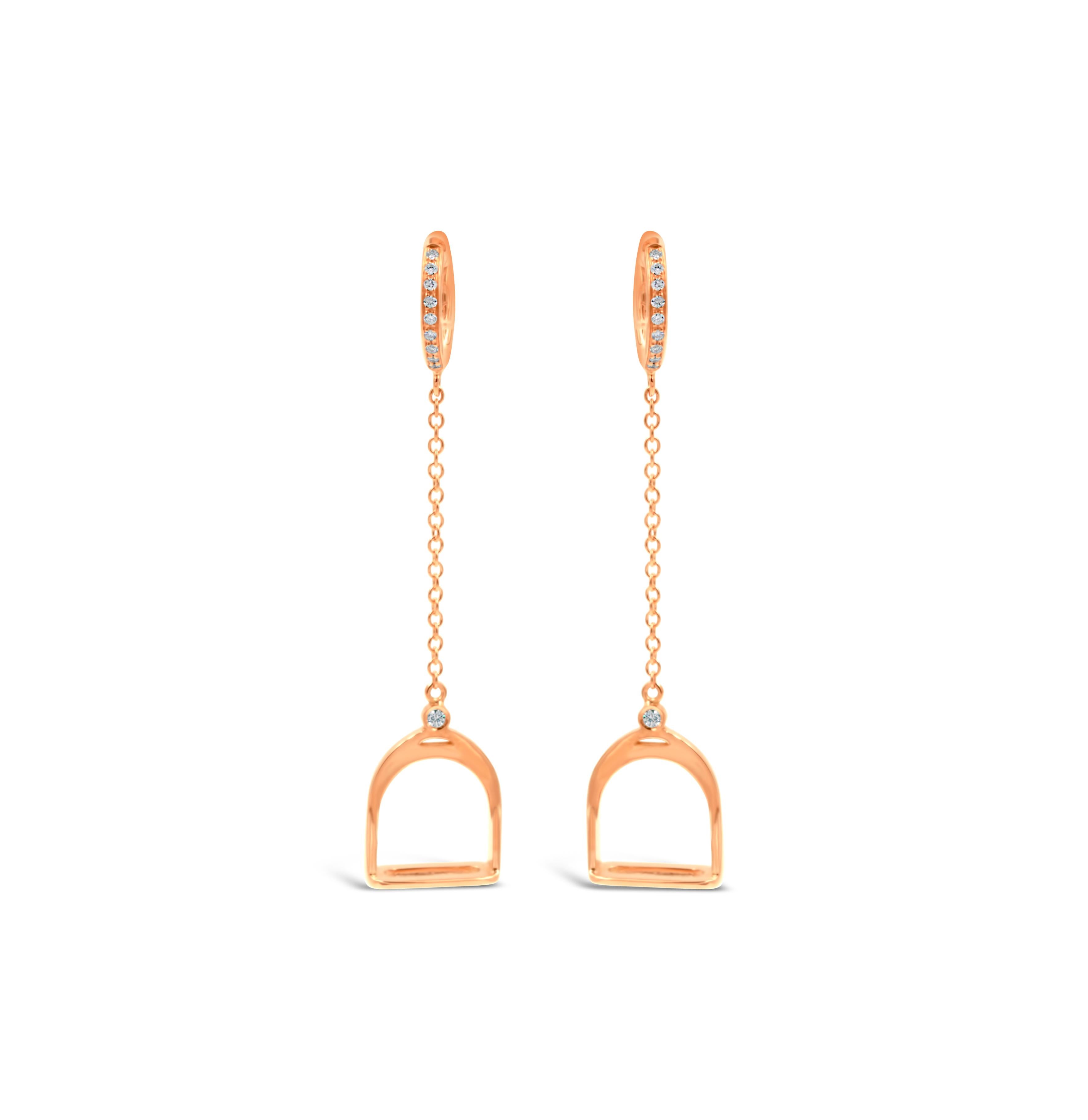 Women's Garavelli 18 Kt Yellow Gold Brown Diamonds Stirrups Collection Dangling Earrings For Sale