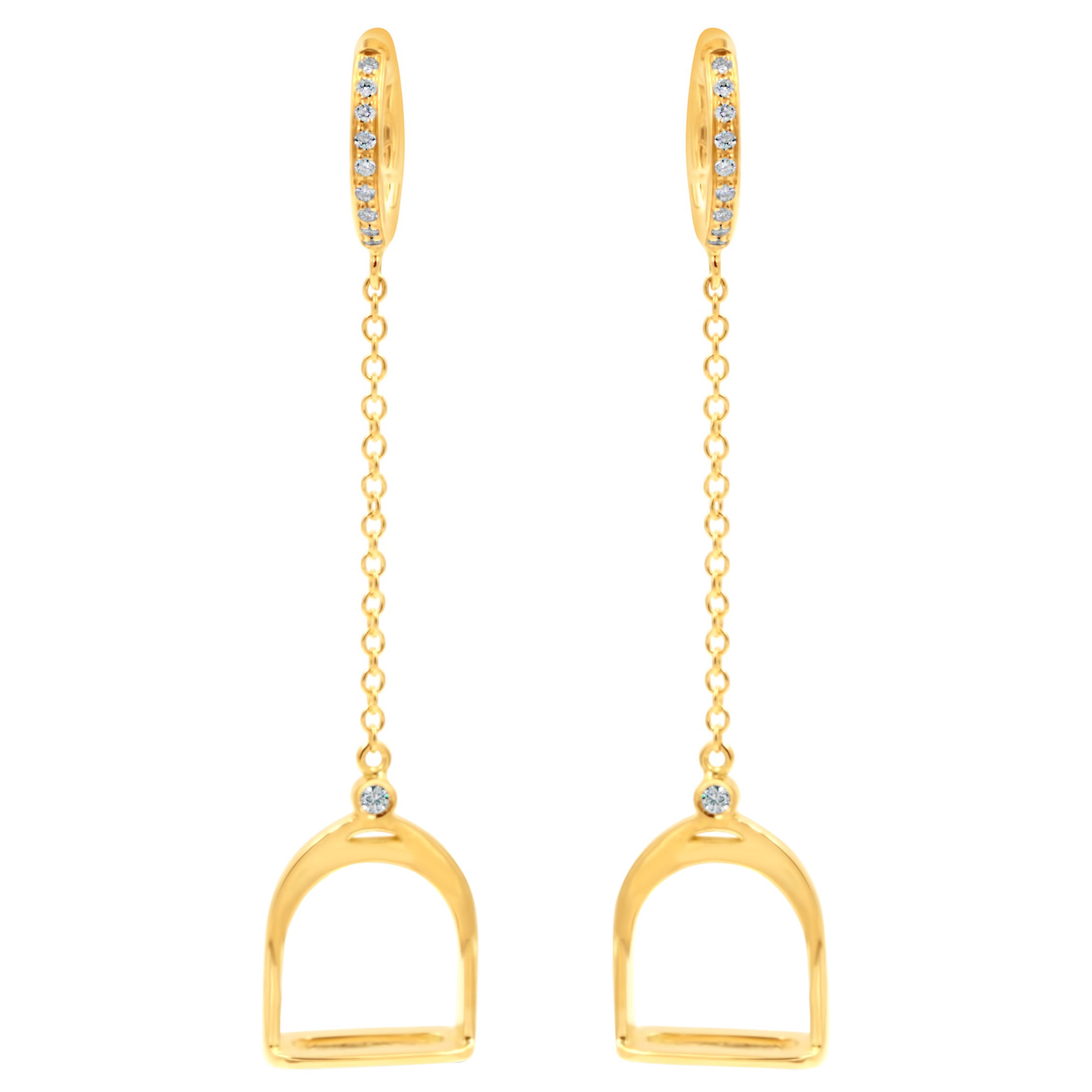 Garavelli Pendientes Colgantes Colección Estribos Diamantes Marrón Oro Amarillo 18 Kt