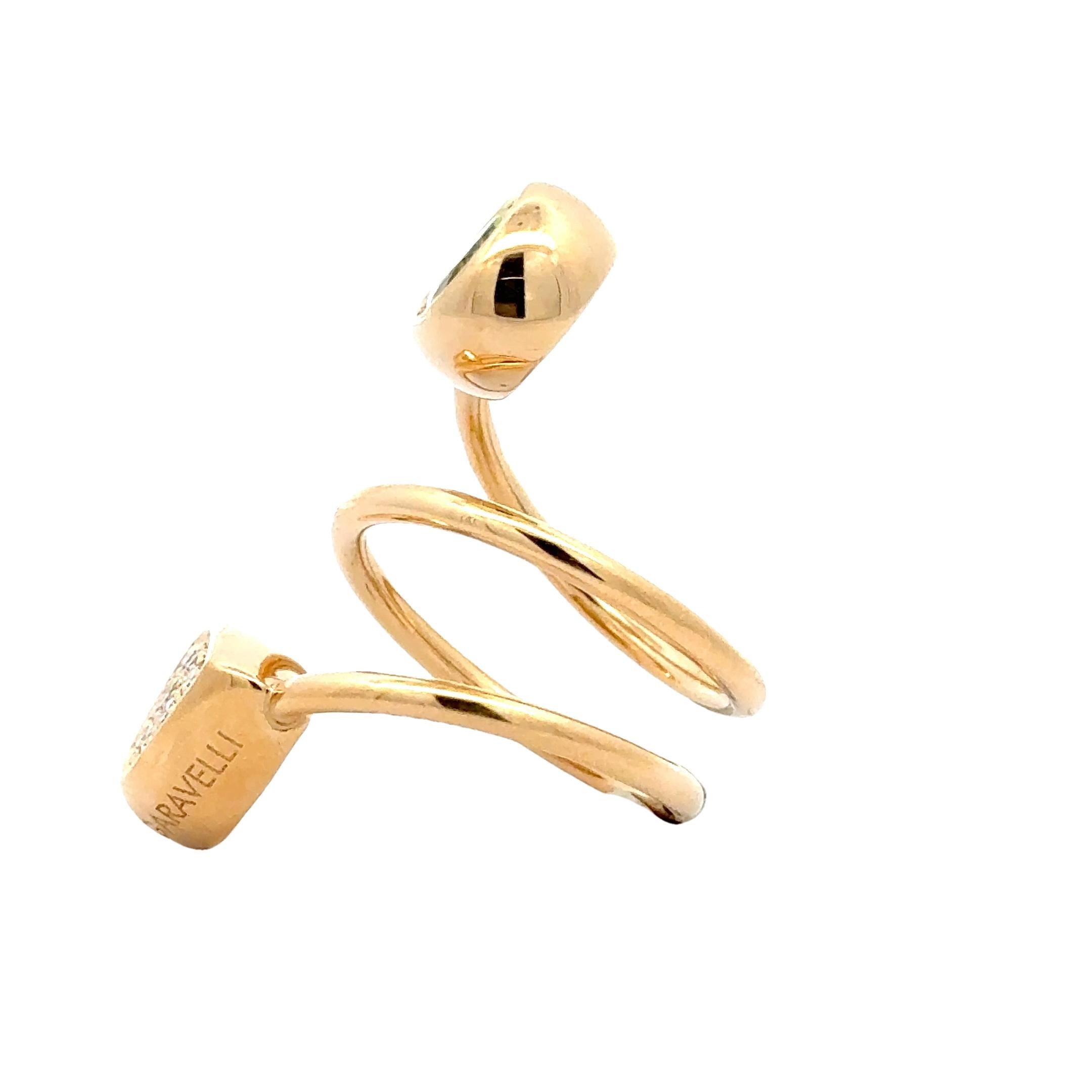 Garavelli 18 KT Yellow Gold Contrarier Ring with Peridot and Pavè Diamond Drops In New Condition For Sale In Valenza, IT