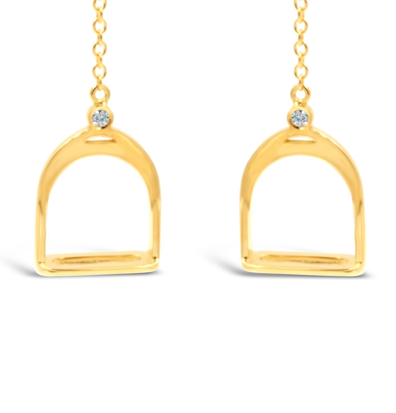Round Cut Garavelli 18 Kt Yellow Gold Diamonds Stirrups Collection Dangling Earrings For Sale