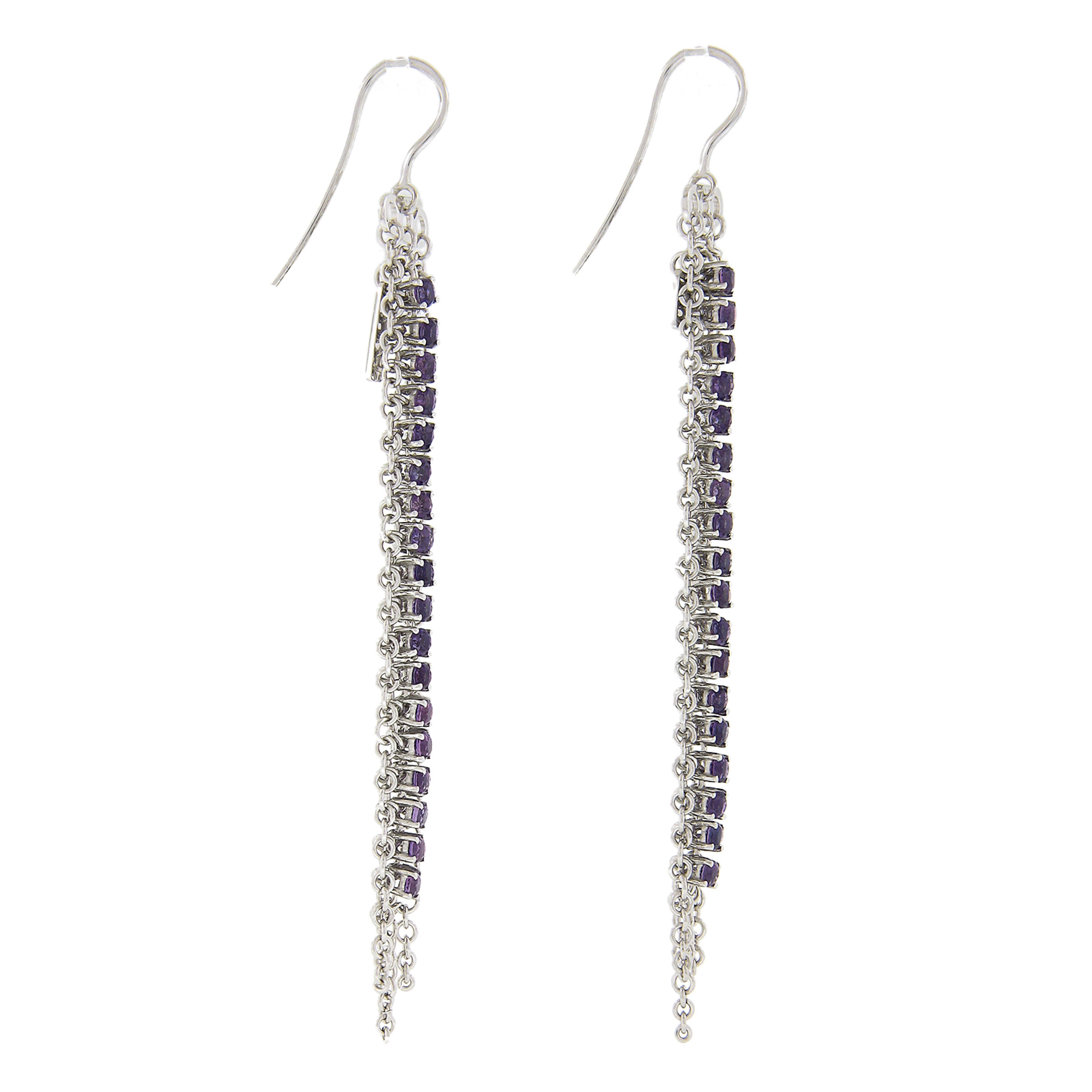 Garavelli 18k White Gold 2.50ctw Brilliant Amethyst Long Dangle Hook Earrings In Excellent Condition For Sale In Montclair, NJ
