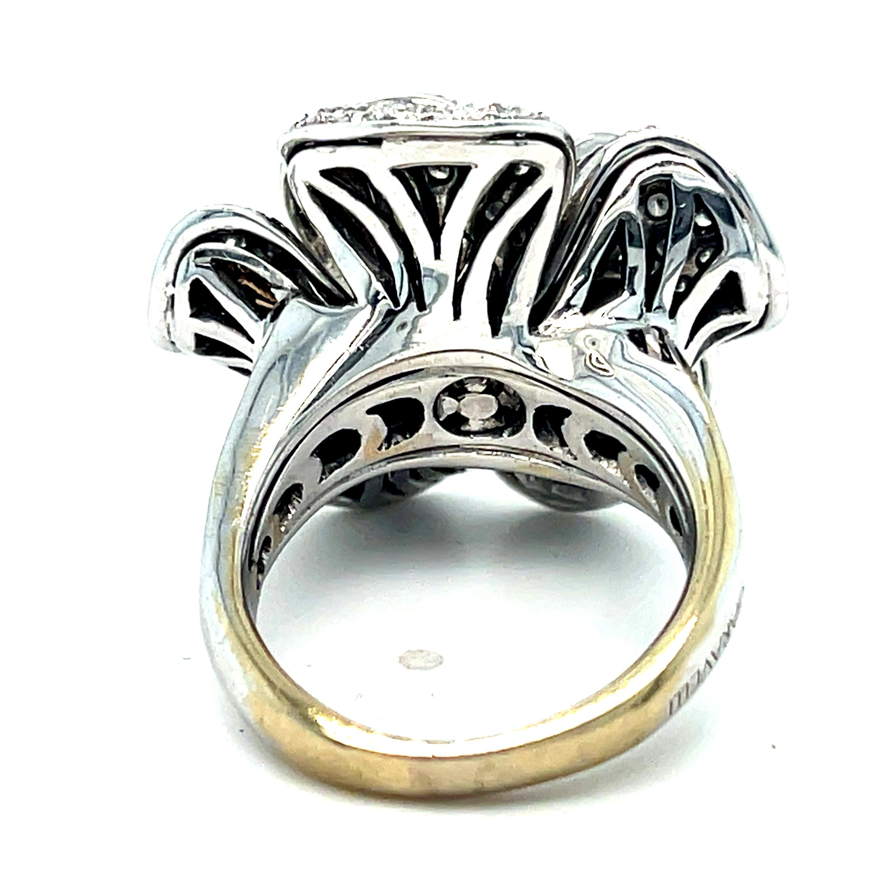 Women's or Men's Garavelli 18k White Gold 5.15 ct Diamond Flower Ring Size 7.75 For Sale