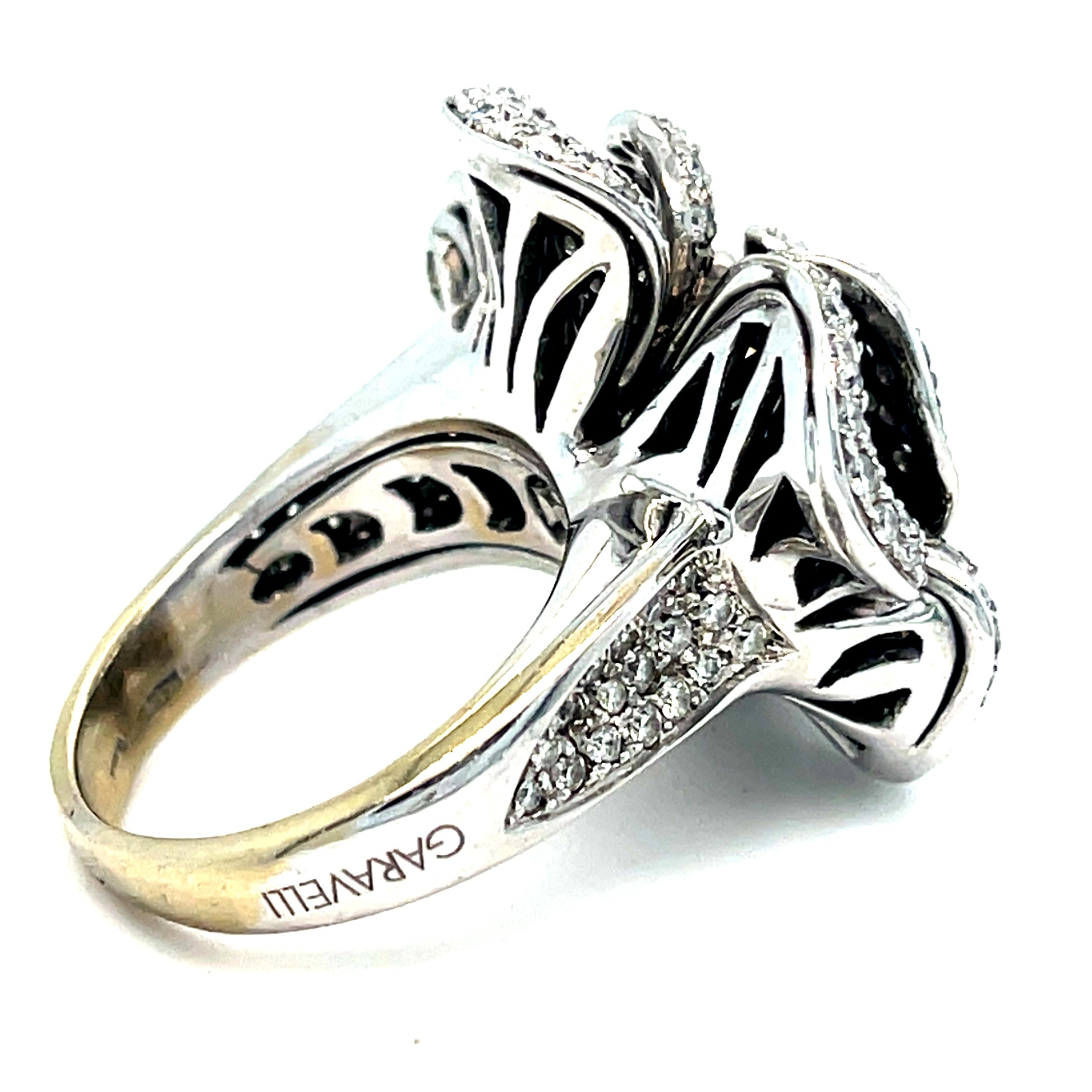 Garavelli 18k White Gold 5.15 ct Diamond Flower Ring Size 7.75 For Sale 1