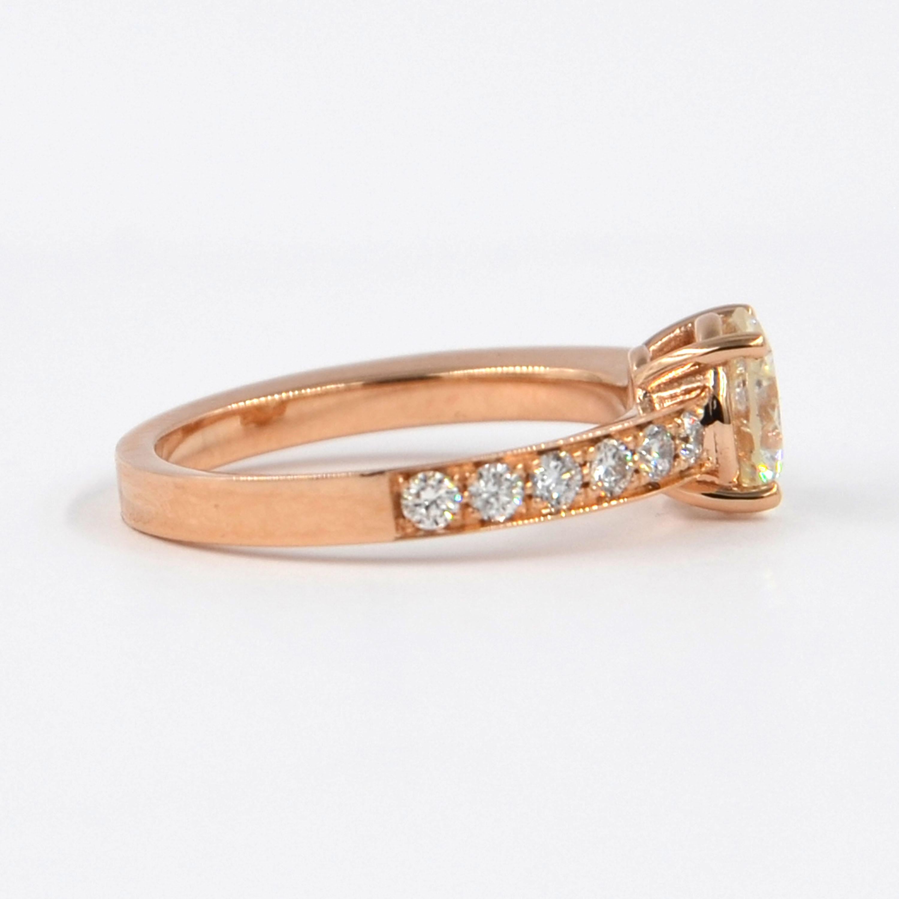 Garavelli 18kt Rose Gold Diamonds Engagement Ring, size 51
Diamond center stone weighting ct 1.14 with white diamonds also on the shank ct  0.34
Laboratory diamond verification  ct 1.14 clarity P1 Color L
Made In Italy 
18kt GOLD gr  :3.60
WHITE