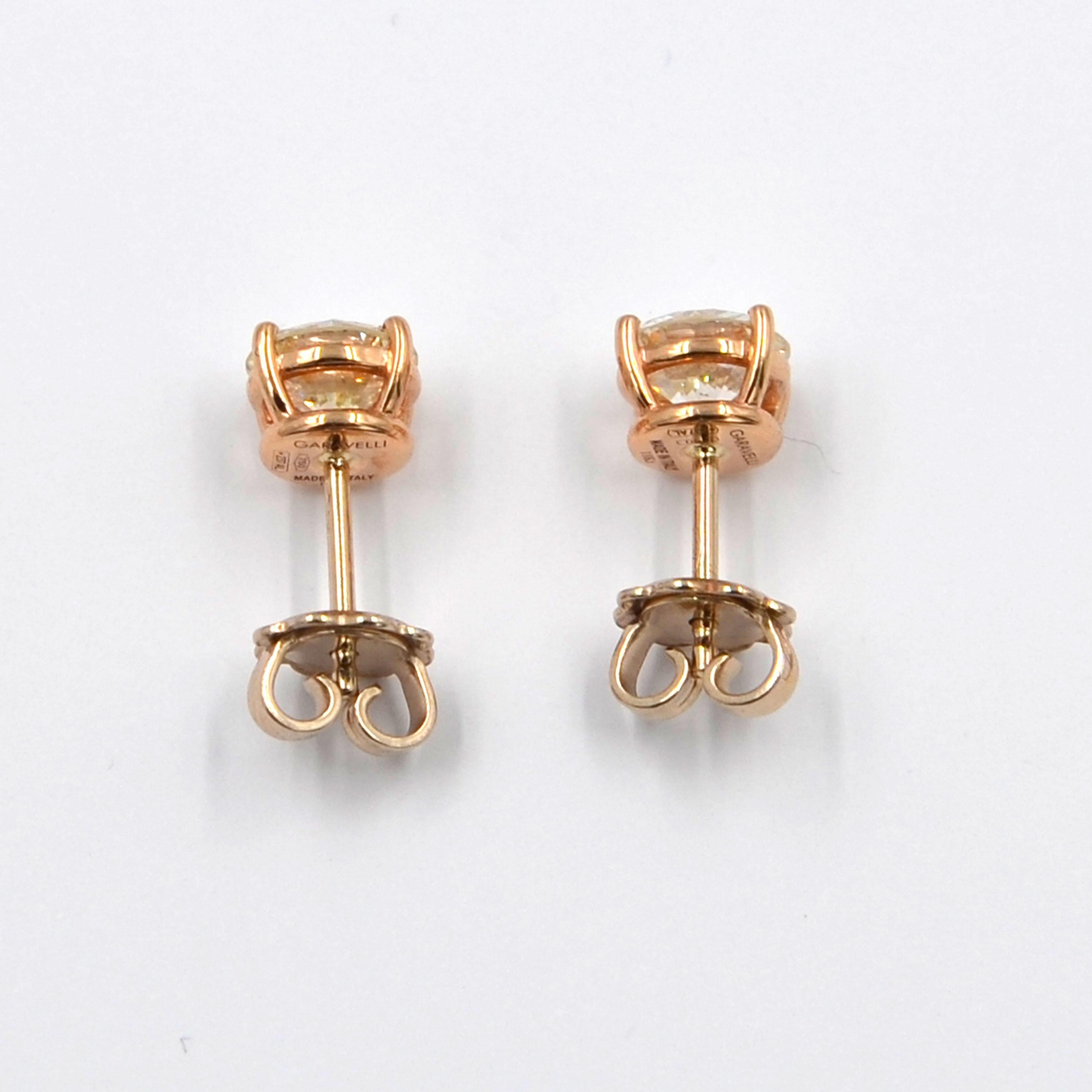 Contemporary Garavelli 18 Karat Rose Gold Diamonds Stud Earrings For Sale
