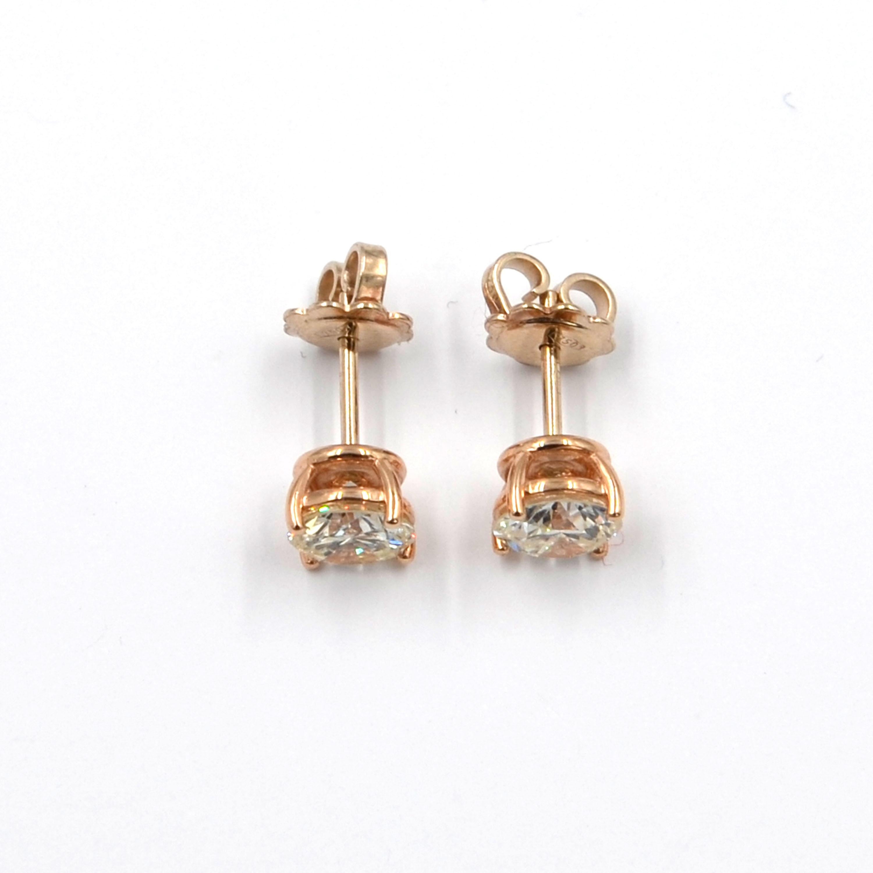 Round Cut Garavelli 18 Karat Rose Gold Diamonds Stud Earrings For Sale