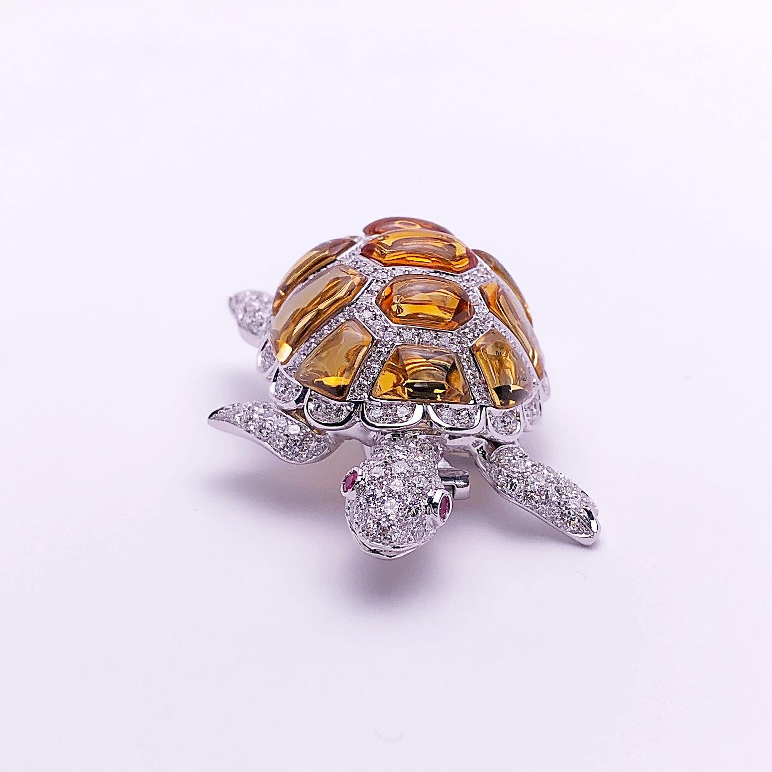 Garavelli Broche tortue en or blanc 18 carats et diamants de 4,58 carats avec citrines Neuf - En vente à New York, NY
