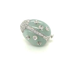 Garavelli 18KT White Gold Lady Bug Brooch 0.33Ct Diamond & Aquamarine