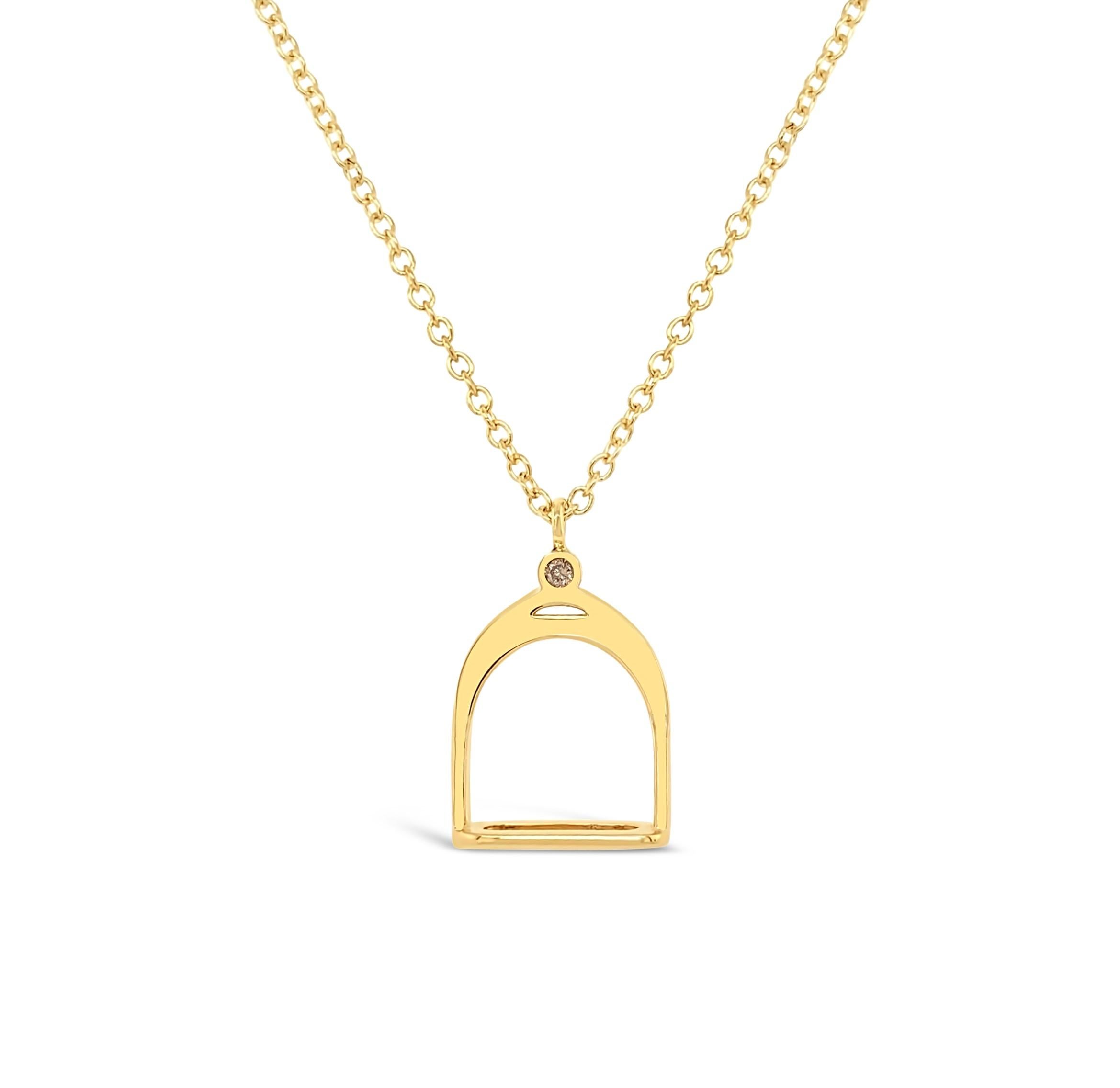 Round Cut Garavelli 18Kt Yellow Gold Diamonds Stirrups Collection Pendant Necklace For Sale