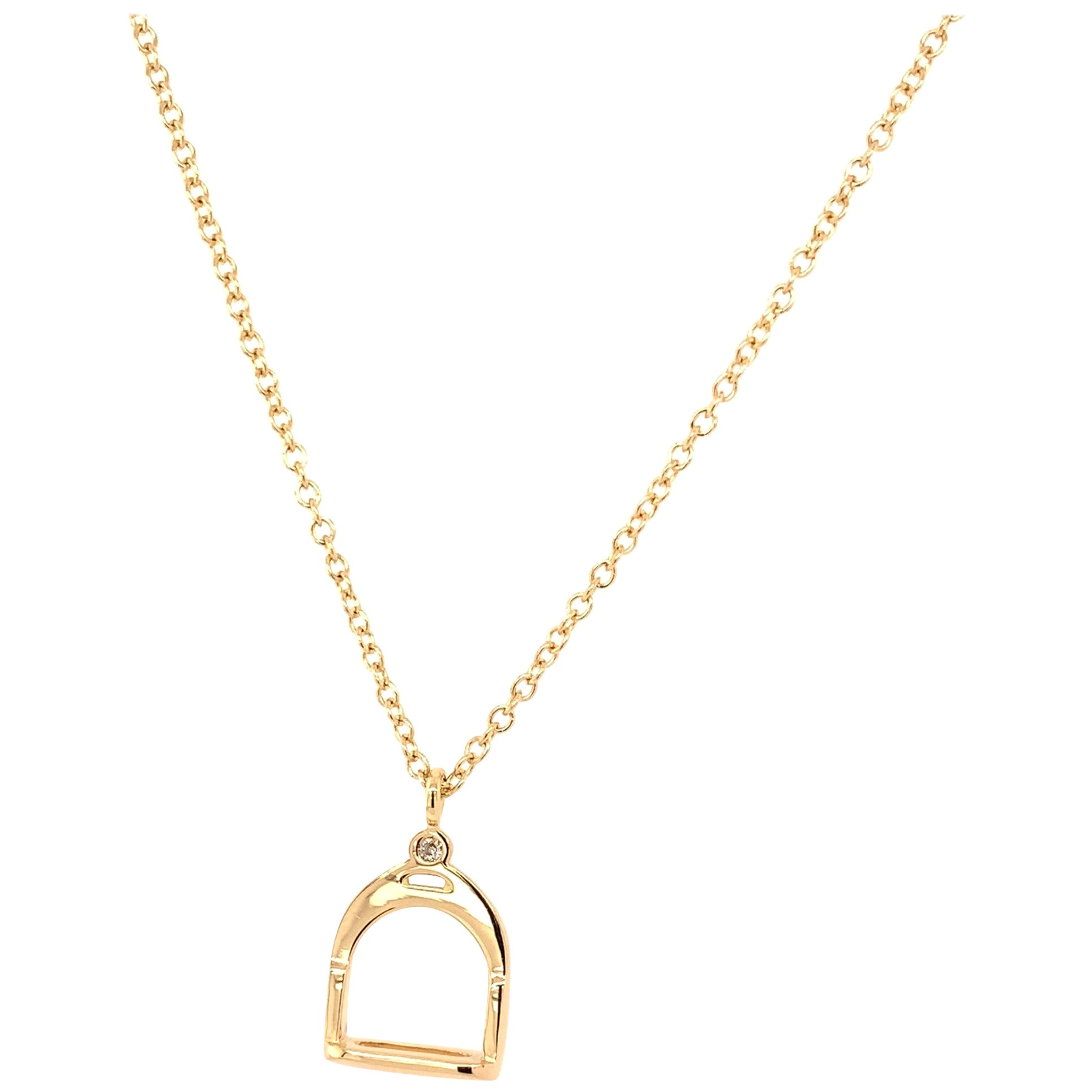 Garavelli 18 Karat Gelbgold Diamanten Steigbügel Kollektion Anhänger Halskette