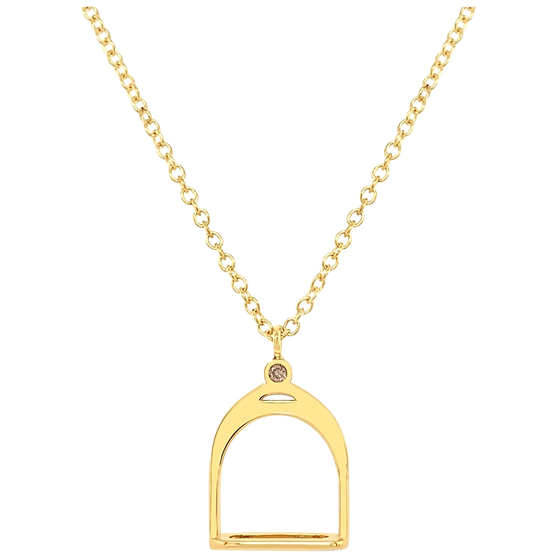 Garavelli 18 Karat Gelbgold Diamanten Steigbügel Kollektion Anhänger Halskette im Angebot