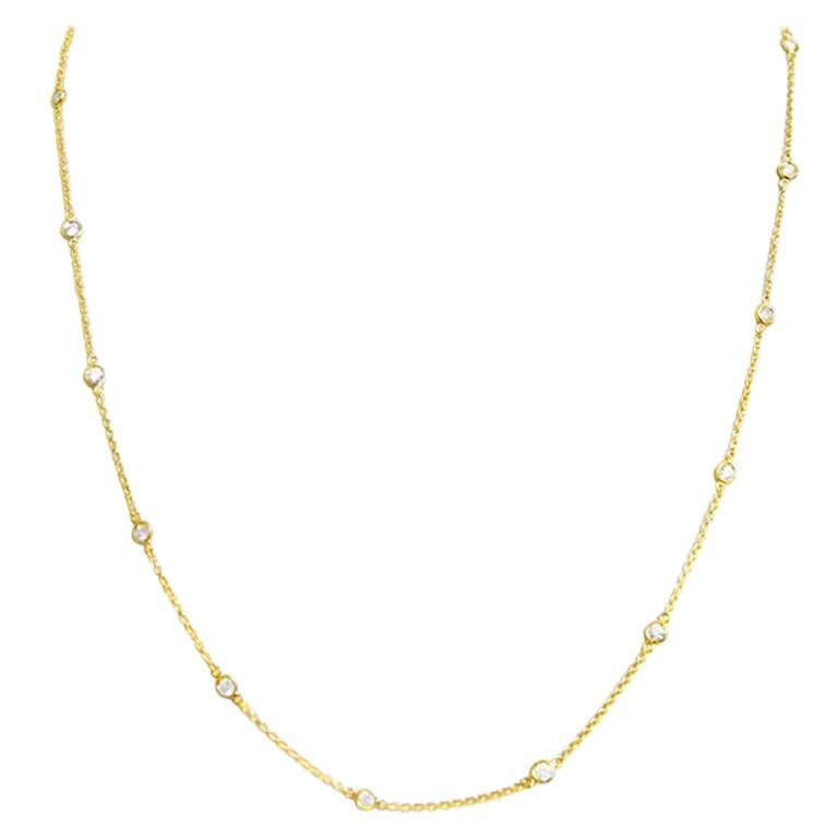 Garavelli 18 Karat Yellow Gold Stylish Long Chain Necklace with Diamonds
