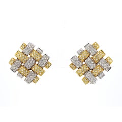 Garavelli 3.5 Ct Diamond Woven Square 18K Two-Tone Gold Clip-On Earrings