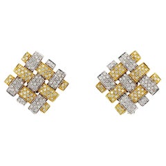 Garavelli 3.5 Ct Diamond Woven Square 18K Two-Tone Gold Clip-On Earrings