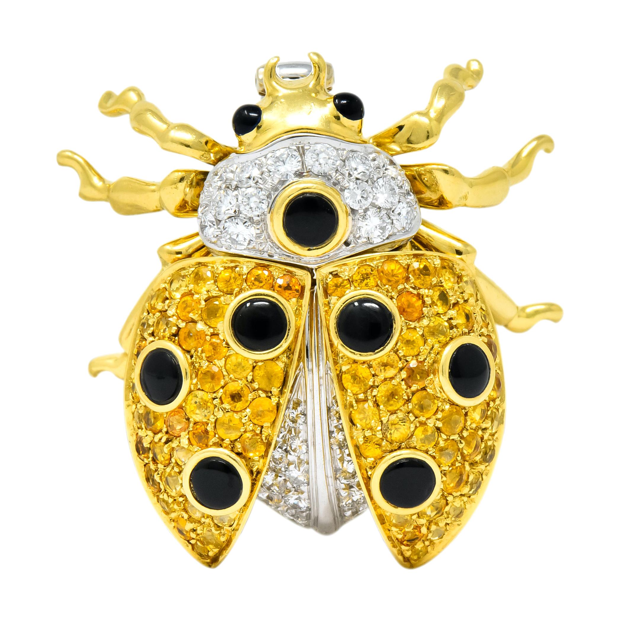 Garavelli 4.80 Carat Yellow Sapphire Diamond Enamel 18 Karat Gold Ladybug Brooch