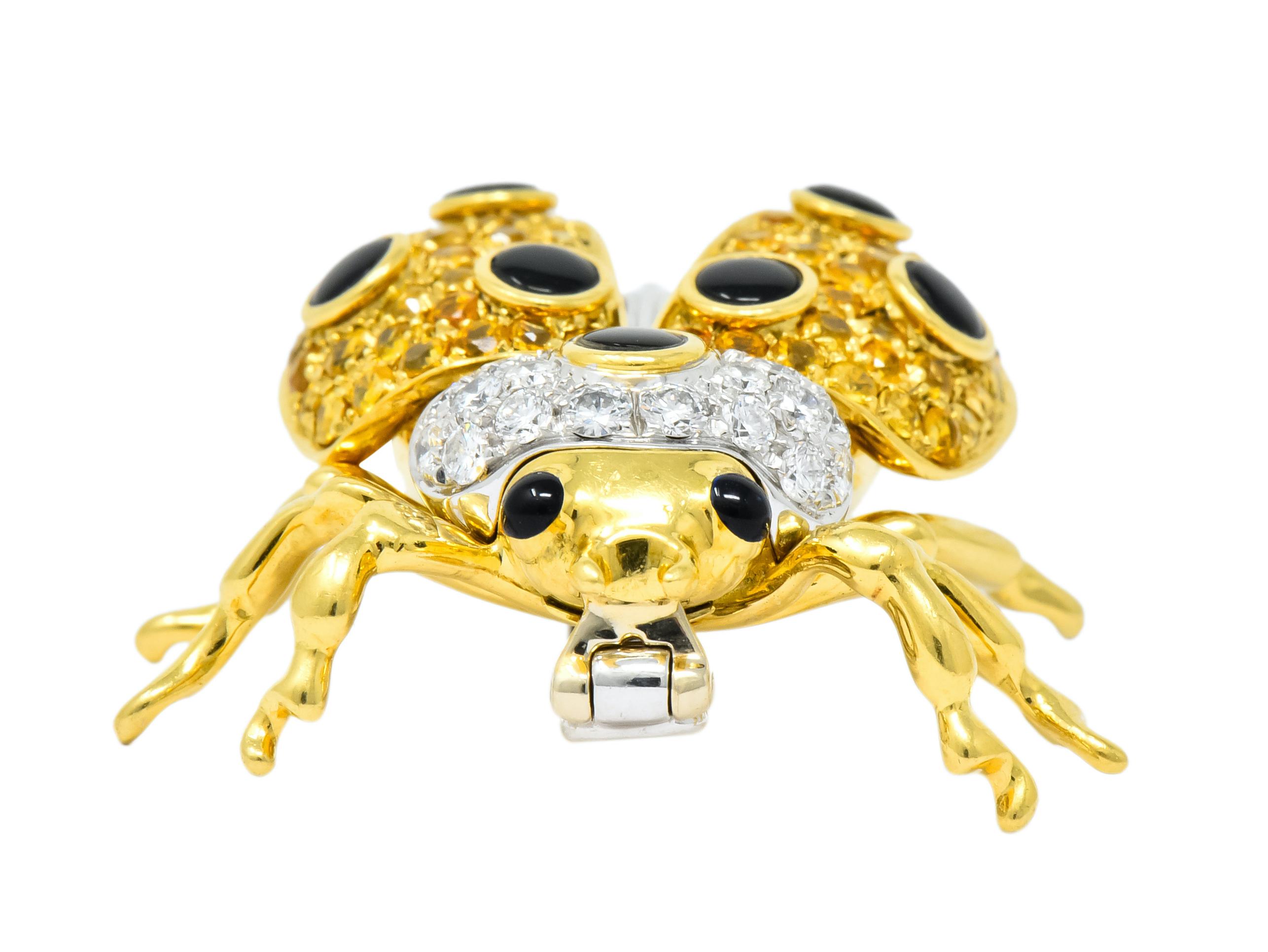 Garavelli 4.80 Carat Yellow Sapphire Diamond Enamel 18 Karat Gold Ladybug Brooch In Excellent Condition In Philadelphia, PA