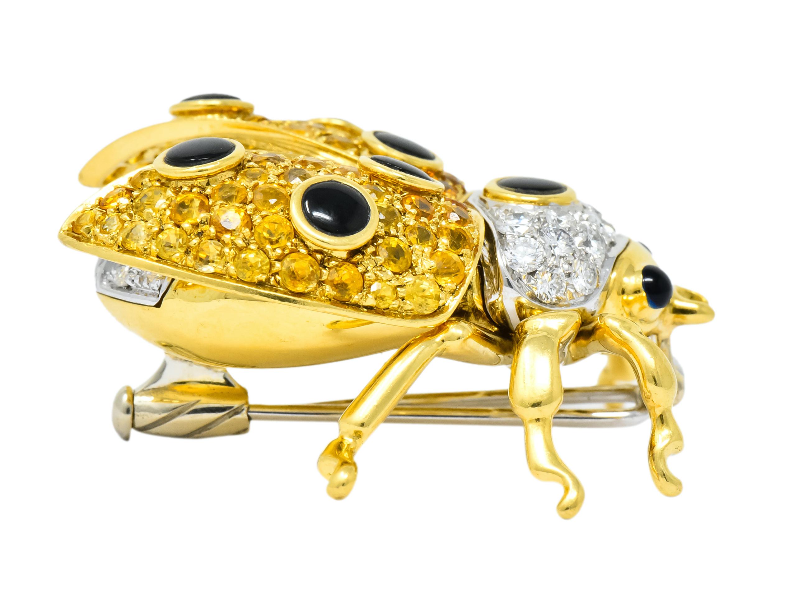 Women's or Men's Garavelli 4.80 Carat Yellow Sapphire Diamond Enamel 18 Karat Gold Ladybug Brooch