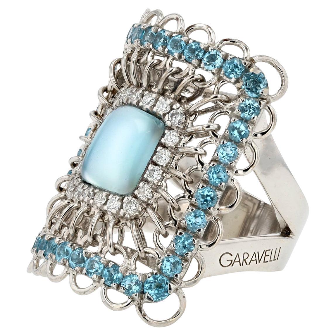 Garavelli Aquamarine & Diamond 18k White Gold Shield Cocktail Ring