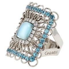 Garavelli Aquamarine & Diamond 18k White Gold Shield Cocktail Ring