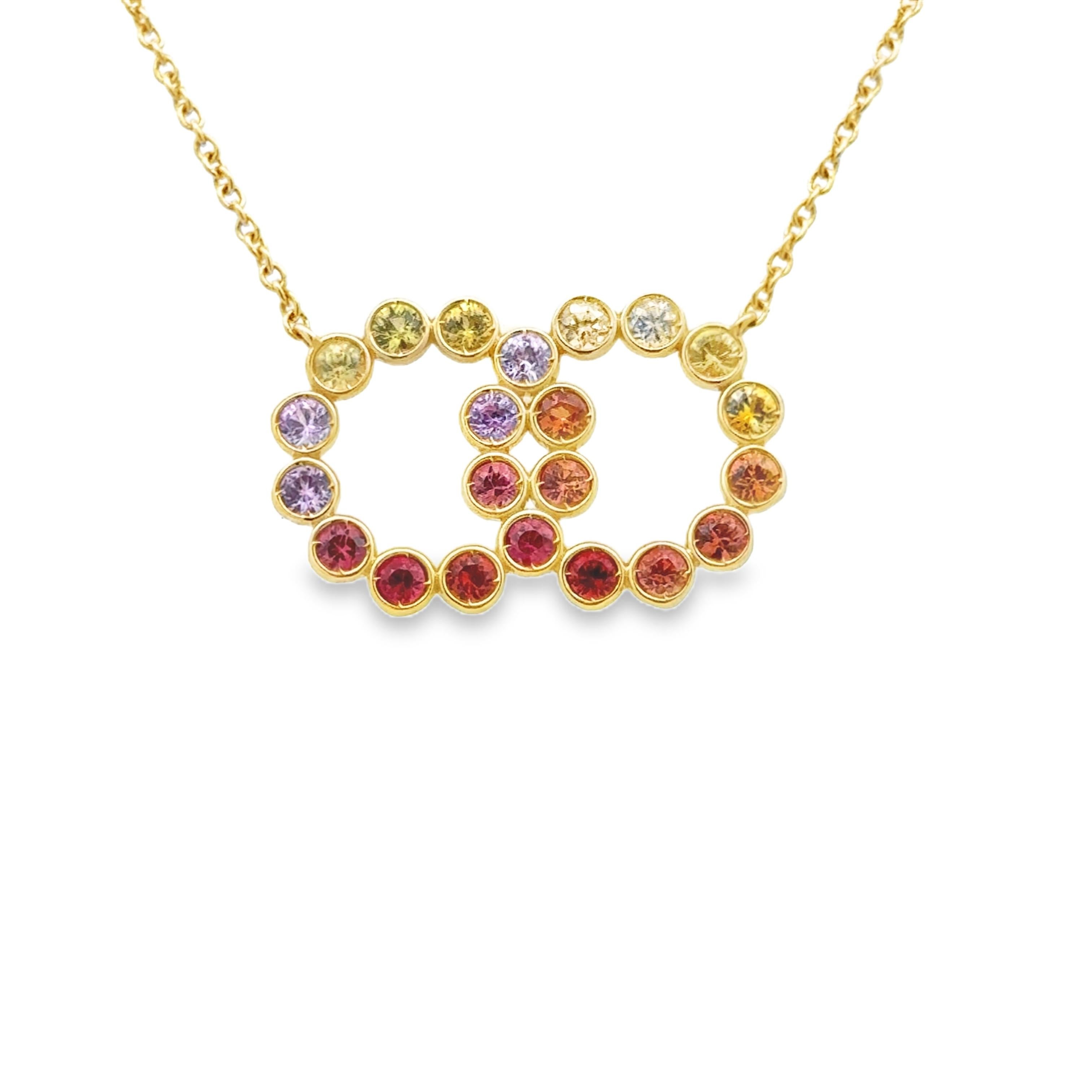 Garavelli  Pendentif double cercle en or jaune 18 carats avec saphirs arc-en-ciel en vente 2