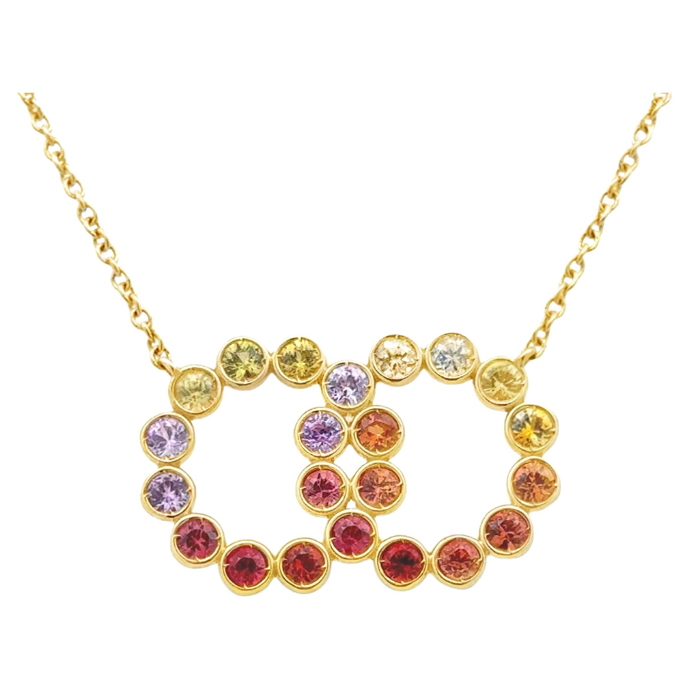 Garavelli  Pendentif double cercle en or jaune 18 carats avec saphirs arc-en-ciel