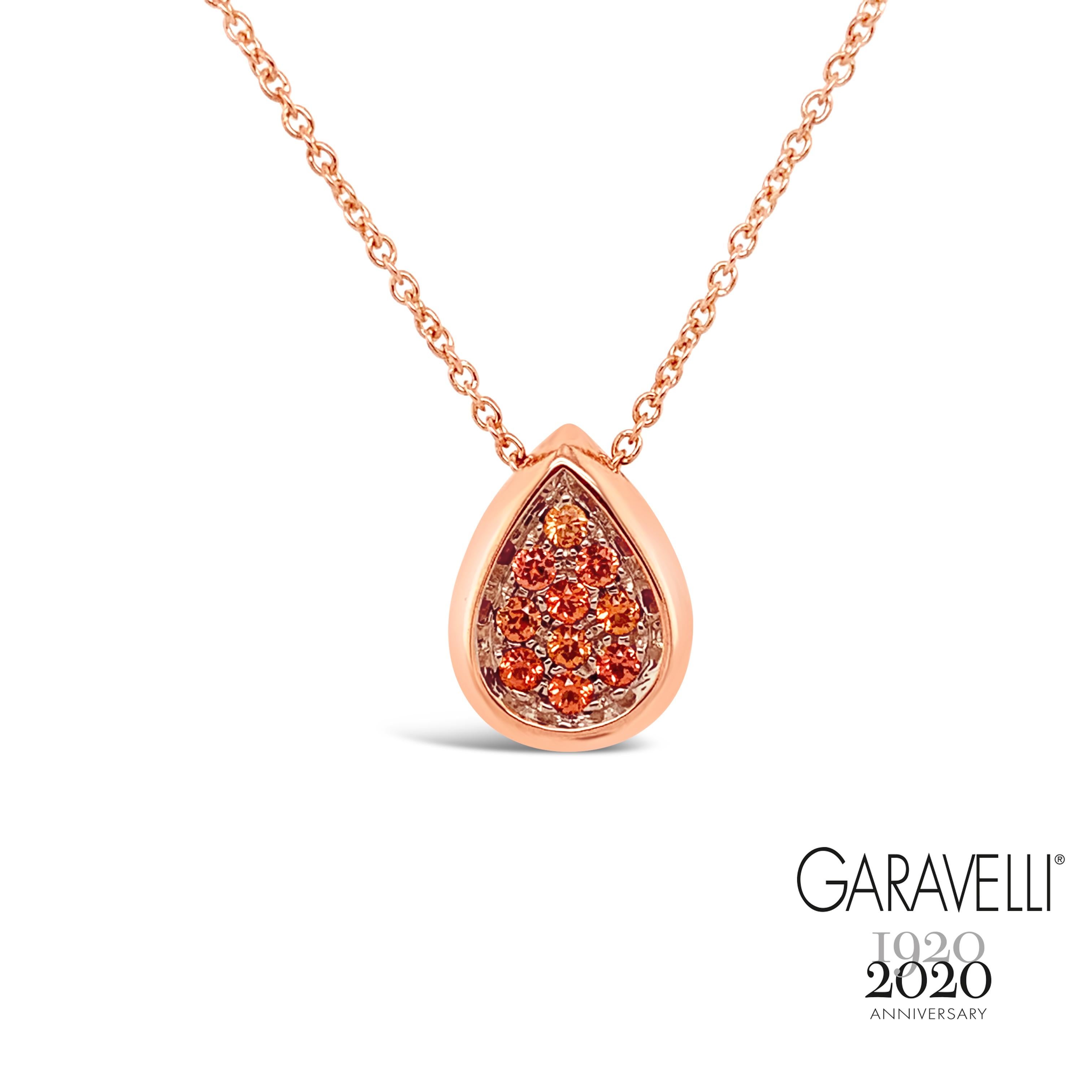 Garavelli DROP Pendant in 18kt Rose Gold with White Diamonds
The new Giotto Collection DROP pendant .
Also at your choice: Rubies, Orange Sapphires, Peridot, Aquamarine   or Brown Diamonds
18kt gold Necklace included , lenght 19 inches with a loop