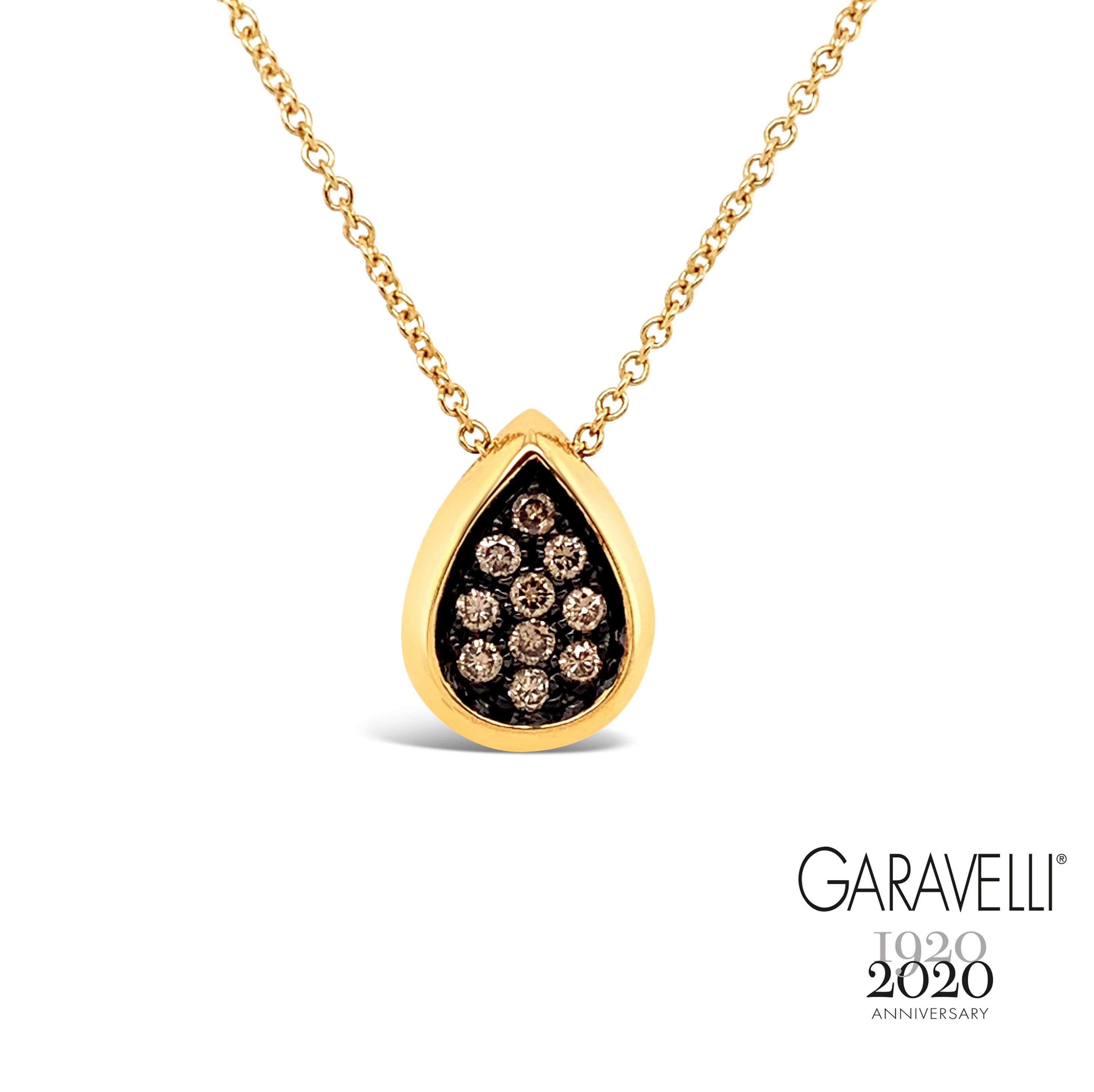Round Cut Garavelli Drop Pendant in 18 Karat Rose Gold with White Diamonds For Sale
