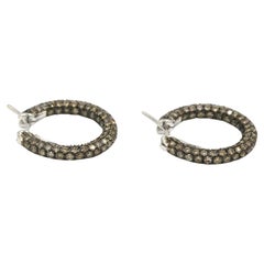 Garavelli Eternity Pave Hoop Champagne Diamond Earrings in 18K White Gold