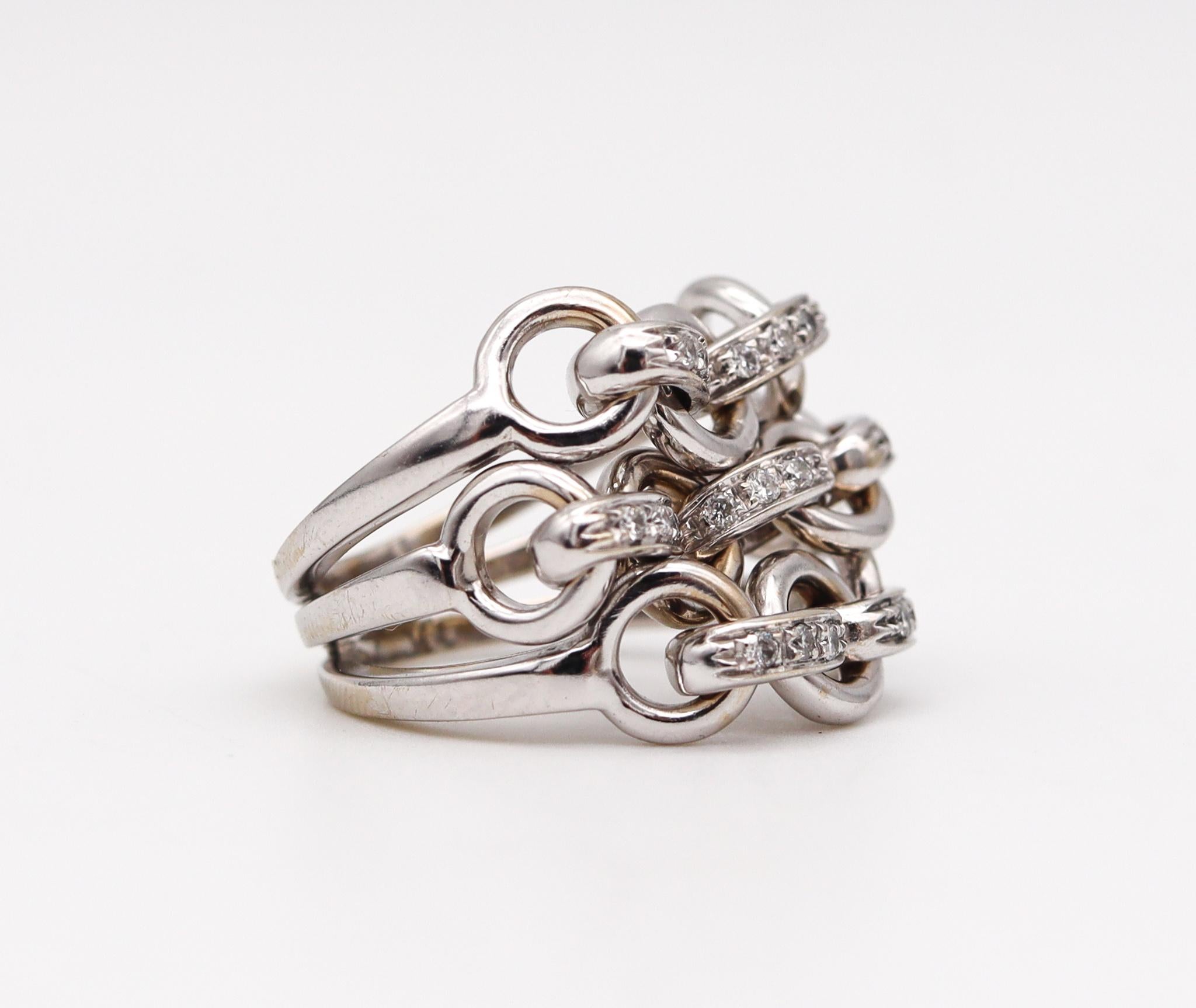 Brilliant Cut Garavelli Firenze Chained Movable Links Ring in 18Kt White Gold with Diamonds