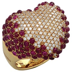 Garavelli Italy Diamond and Ruby Heart Cocktail Ring