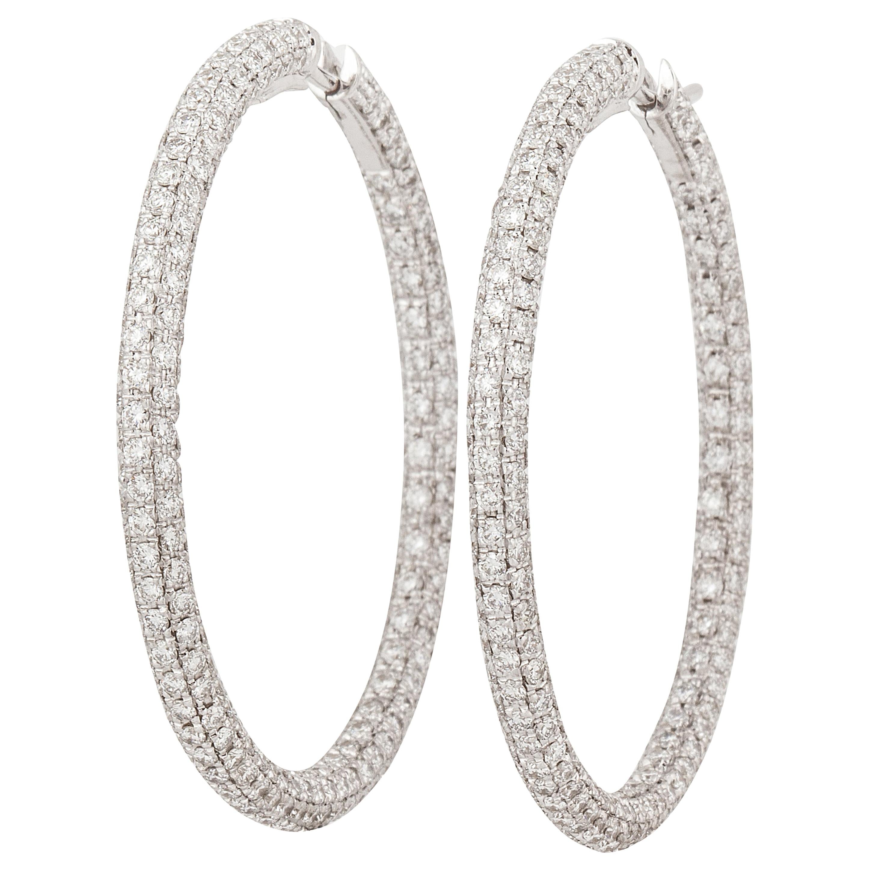 Garavelli Large Hoop Diamond Earrings in 18K White Gold For Sale