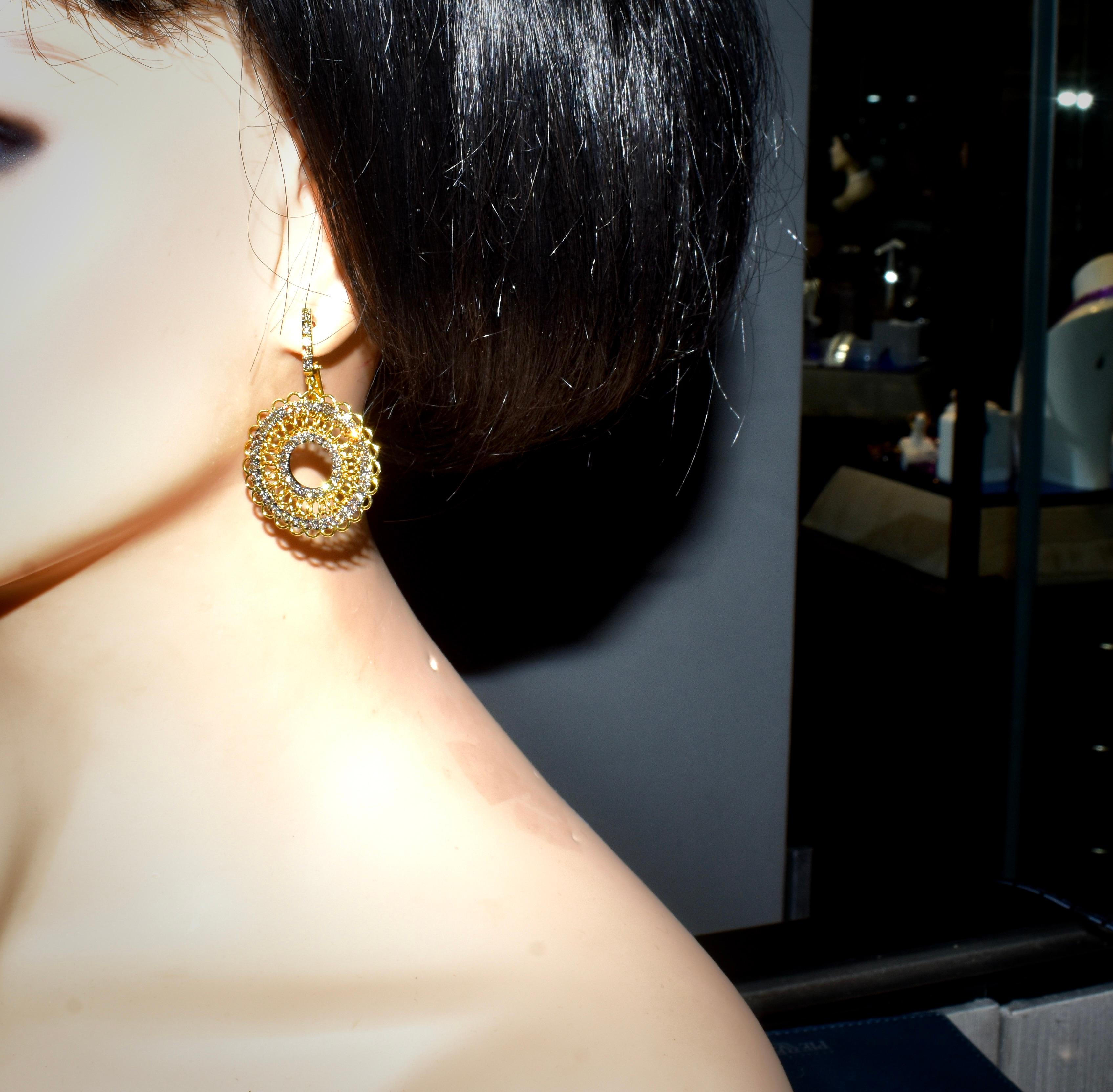Garavelli Rinascimento earrings,  from their renaissance collection, crafted in in both yellow and white gold.  They are 1.75 inches long, and possessing 118 brilliant cut diamonds.  The diamonds are a fancy yellow/brown color set in 18K blackened