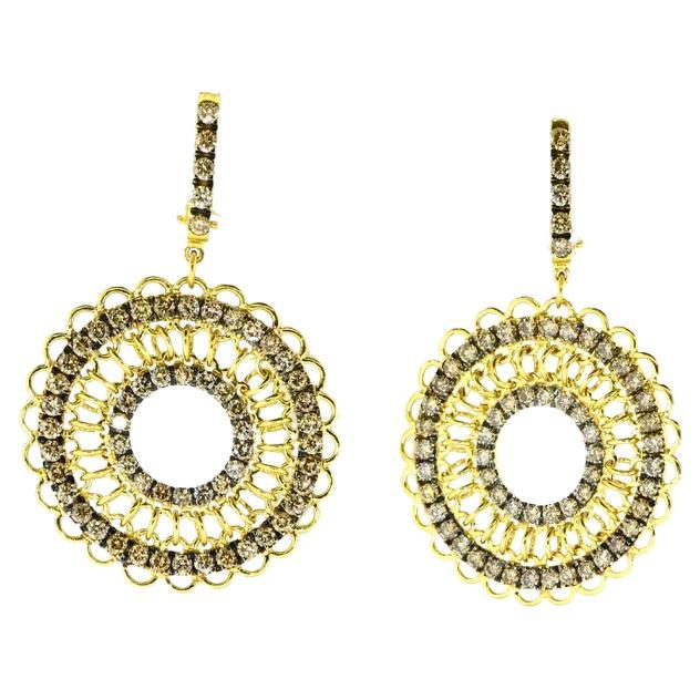 Brilliant Cut Garavelli Rinascimento 18K Yellow and White Gold Diamond Earrings For Sale