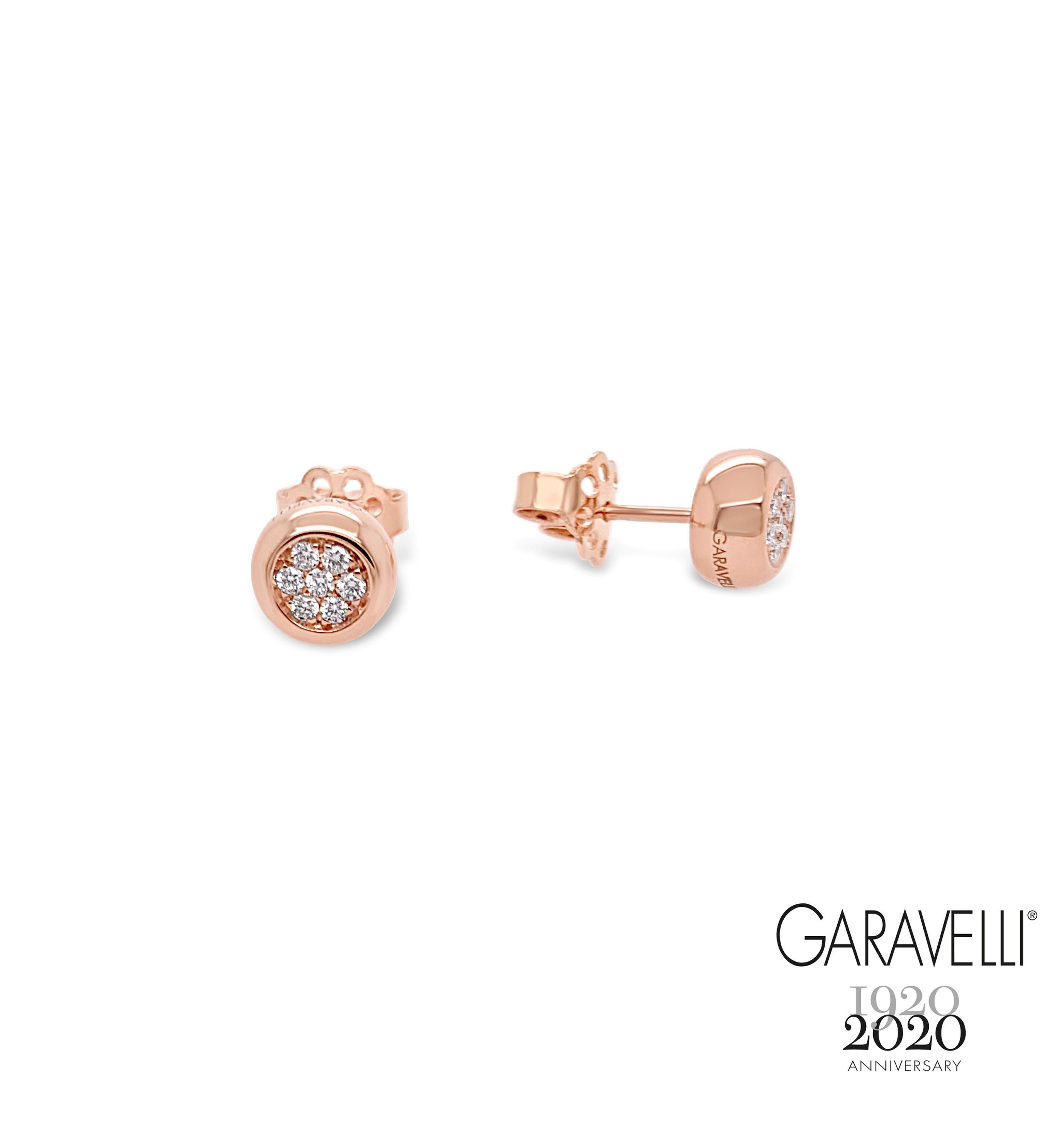 Contemporary Garavelli Rose Gold Pave Diamonds Studs from New Giotto Collection For Sale