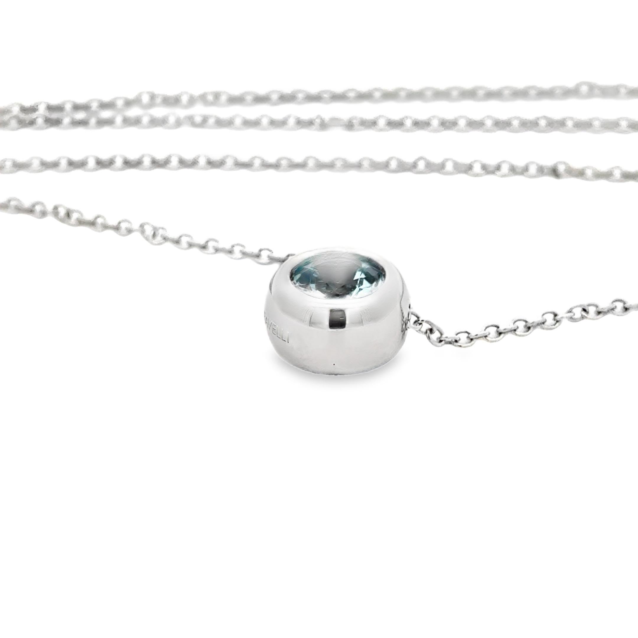 Contemporary Garavelli  Round Pendant in 18 Kt White Gold with Aquamarine For Sale