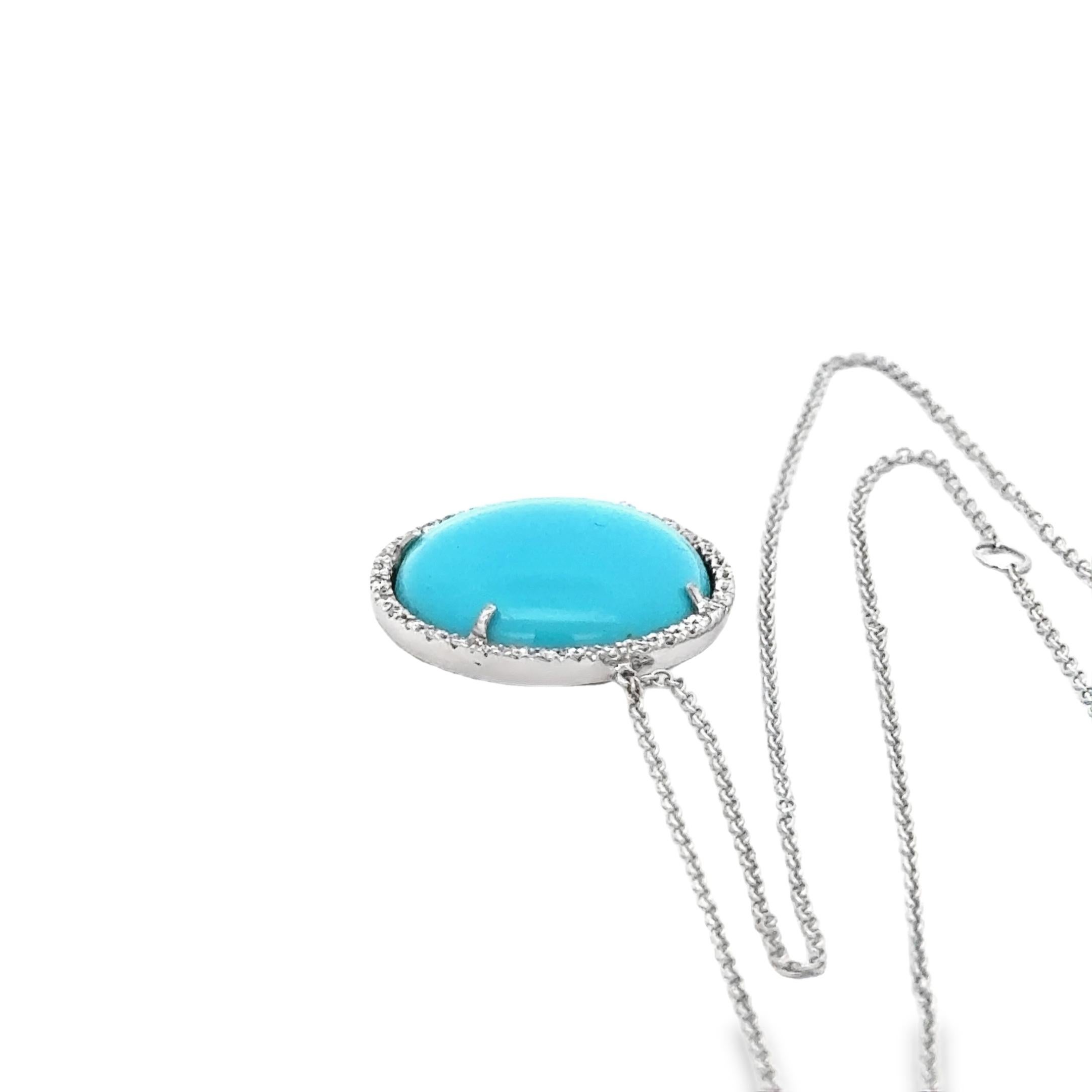 Taglio rotondo Garavelli  Ciondolo rotondo in oro bianco 18 Kt con diamanti e turchese in vendita